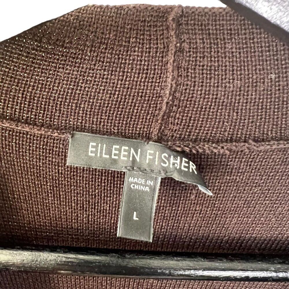 Eileen Fisher Brown Silk Cotton Blend Open Front Longline Cardigan Large - Picture 4 of 9